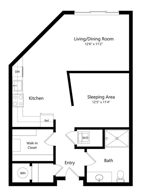 Floor plan for studio, 1 bath, 551 sqft